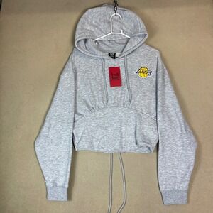 Ultra Game Los Angeles Lakers‎ Cropped Hoodie Grey 2X Lace Up Corset Detail